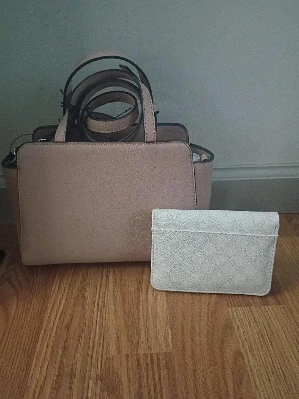 Nine West Blush Pink Bow Satchel with Matching Card Case